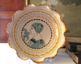 Vintage Meridiana Ceramiche Pottery Bowl, Hand Painted Italy Pottery, Tuscany Decor, Turquoise and Yellow Salad Bowl