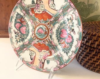 Vintage Famile Rose Plate Bowl, Oriental Decor, Hollywood Regency, Chinese Rose Medallion, Grandmillenial, Bookcase Decor