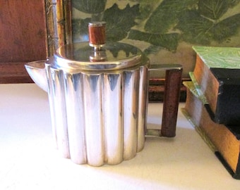 Vintage  Ilonka Karasz Style Art Deco Teapot, Silver Plated with Wood Handle,