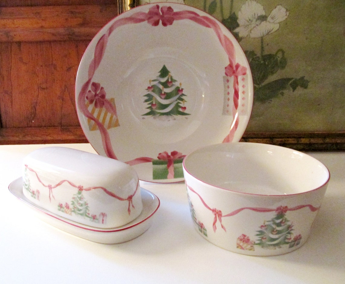 Vintage Sango Christmas Butter Dish Serving Bowl Gravy Boat Etsy