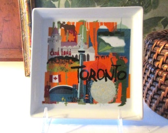 Crate & Barrel "Toronto" Square Plate, Canadian Souvenir City Appetizer Tray, Casa Loma Castle, Entry Table Tray, Home Office Decor