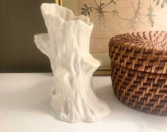 Vintage Belleek Ireland Tree Trunk Vase, Iridescent Glaze