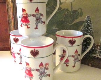 Four Vintage "Mariehult Design Sweden" Mugs, M Design, Children's Christmas Design, Valentine Mugs, Vintage Heart Gift