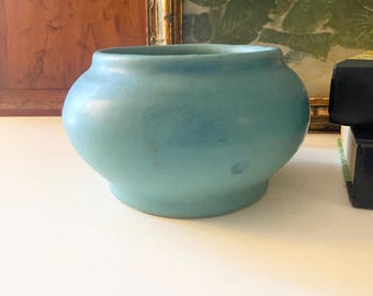 Vintage Signed Van Briggle Art Pottery Vase, Turquoise Squat Vase, Arts and Crafts American Pottery