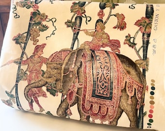 Vintage Gaston Y Daniela Spain "Elefantes"" Fabric Remmant, Brunschwig & Fils, 1990's Designer Fabric, Hollywood Regency