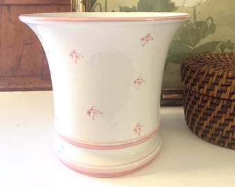 Vintage Italian Trumpet Vase, Romantic Hand Painted Pink Flowers, Cachepot, Cottage Core