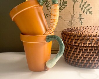 Vintage Pair Dept 56 Garden Mugs, Terracotta Garden Collection, Gift for Gardener