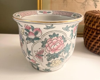 Vintage Chinoiserie  Fish Bowl Planter, Small Cachepot, Palm Beach Chic Gift, Famille Rose