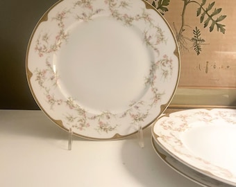 Three Vintage Theodore Haviland Limoges France Salad Plates, Rose Swag Tea or Dessert Plates
