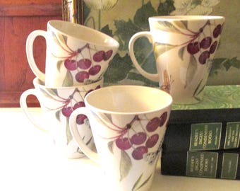 Spode Set of Four "Fruit Haven" Coffee Mugs, Vintage Floral Mugs