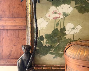Vintage Monkey and Palm Tree Candlestick Holder, Chinoiserie Chic Decor