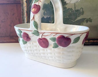 Vintage Franciscan Art Ceramic Apple Basket, Made in Portugal, Hand Painted Farmhouse, Grandmillennial Serving Bowl, Country Apple Vase
