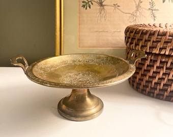 Vintage Etched Brass Small Compote