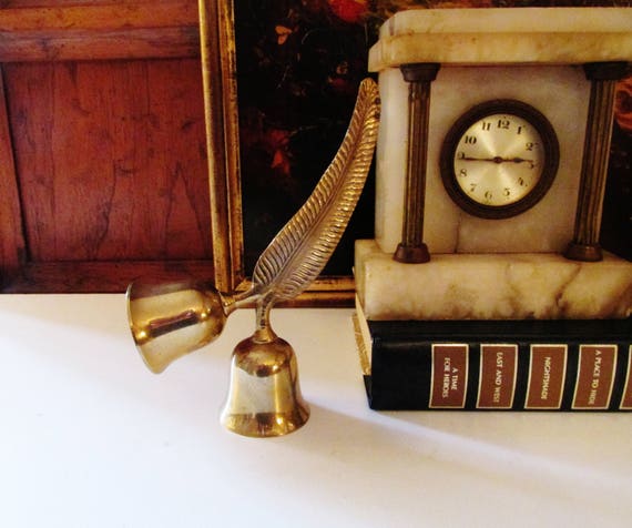 Vintage Feather Double Brass Bell Home Office Decor Dinner Etsy