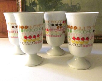 Vintage Set of Four The Toscany Collection Ice Cream Porcelain Cups, Parfait Cups, Summer Alfresco Dining, Retro Typography Gift, Rainbow