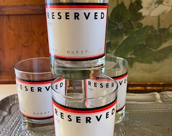 Vintage Tastesetter Sigma Set of Four DOF Glasses, Mod 1980's "You Guest It" Barware, Double Old Fashion Bar Cart Decor