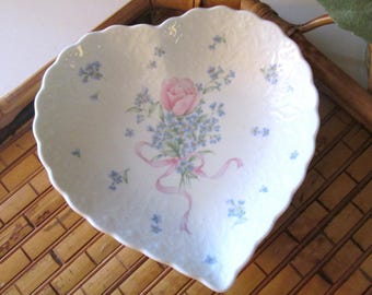 Vintage Mikasa Heart Tray, "Always and Forever" Pin Dish, Roses and Blue Forget Me Knot, Bone China, Made in Japan