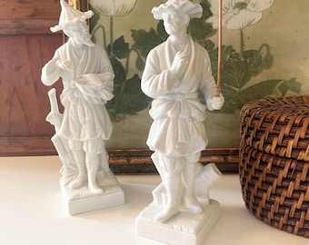 Vintage Fitz & Floyd Pair of Blanc de Chine Oriental Figurines, Japanese Porcelain, Chinoiserie Chic, White Porcelain
