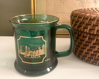 Vintage Culver USA “Atlanta “Skyline Mug, Emerald Green Gold Trim, Souvenir Mug