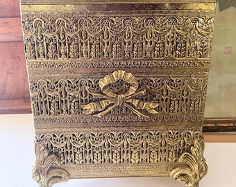 Vintage Filigree Hollywood Regency Footed Wastebasket, Stylebuilt Or Matson, Vanity Room Decor