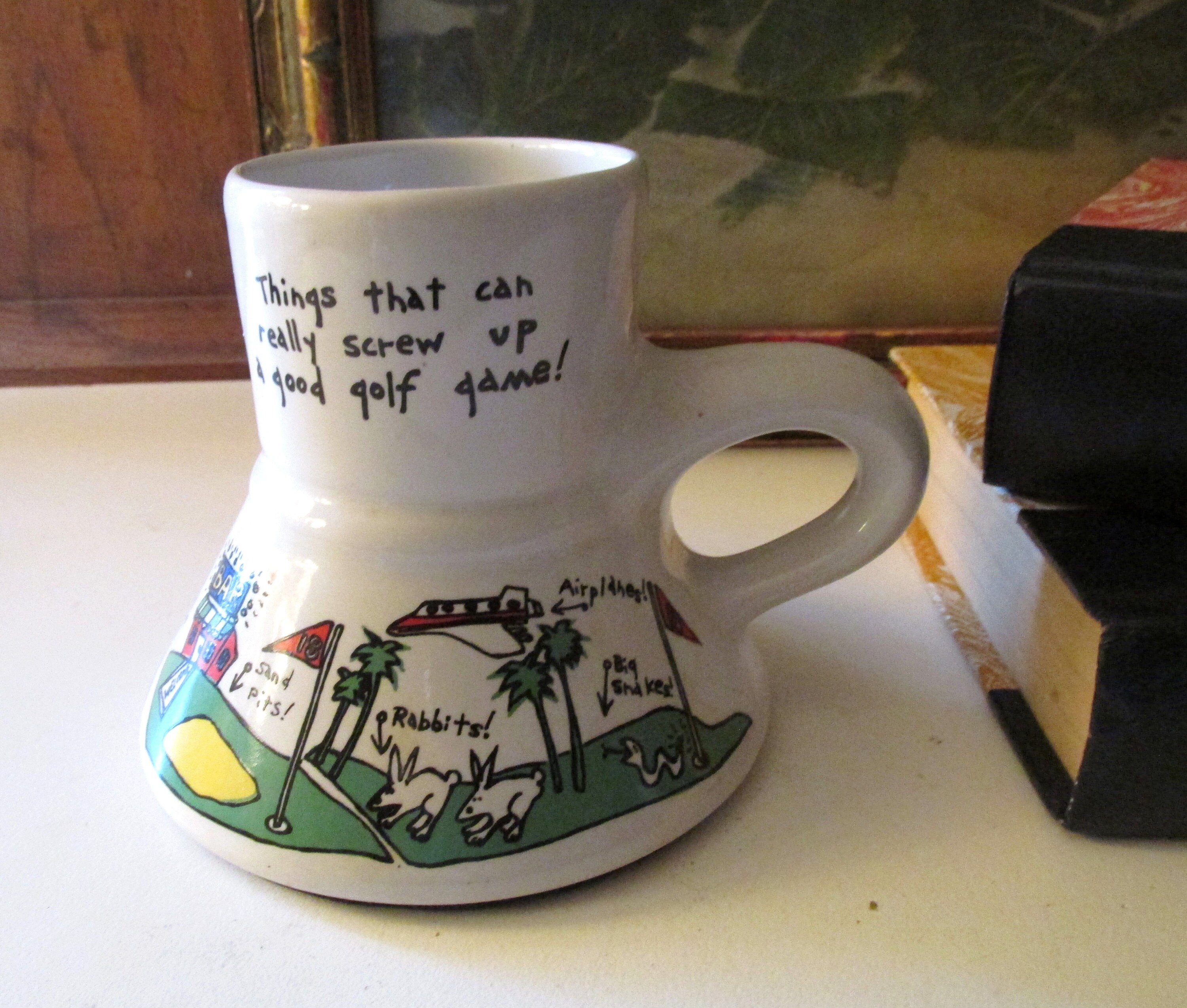 Vintage 1989 No Spill Coffee Mug, Coffee Beans, Feltman Langer Company,  Made in California 