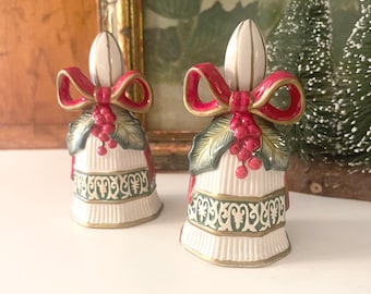 Vintage Fitz and Floyd “Christmas Bell” Salt and Pepper Shakers, Holiday Dining