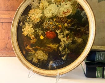 Vintage Florentine Decoupaged Round Tray, Italian Wall Decor, Old World  Fruit and Floral Still Life, Gilded Tray, Traditional Decor