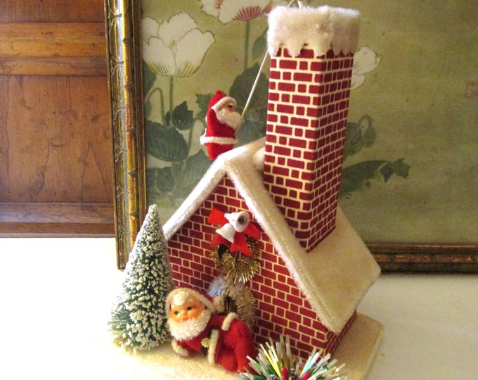 Rare Vintage Pull String Santa Climbs the Chimney, Musical Jingle Bells