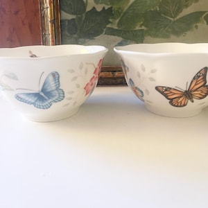 Two Lenox Butterfly Meadow Rice Bowls. Spring Dinnerware, Dessert Bowls, Easter China