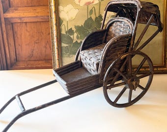 Vintage Dark Rickshaw Chinoserie Planter, Oriental Decor