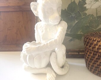 Vintage Japanese Blanc de Chine Monkey Figurine/Planter, Chinoiserie Chic White Monkey, See No Evil, Small Cachepot