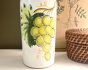 Vintage Italian Hand Painted Pottery Wine Cooler, Grapes and Leaves, Alfresco Dining