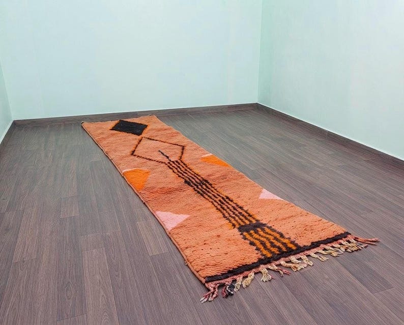 Icp Line Drawing Handmade Moroccan Runner - Terracotta Wool Beni Ourain Hallway Rug ...