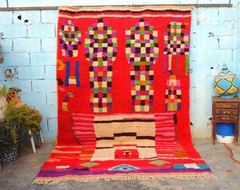 Alfombra marroquí roja – Alfombra bereber de lana hecha a mano Boujaad