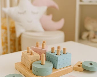 Wooden Shape Sorter Montessori Toy Eco Friendly Learning Toy, Fine Motor Skills Gift