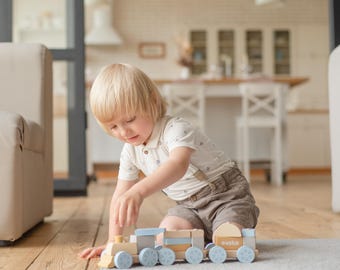 Handcrafted Wooden Train, Montessori Toy, First Birthday Gift
