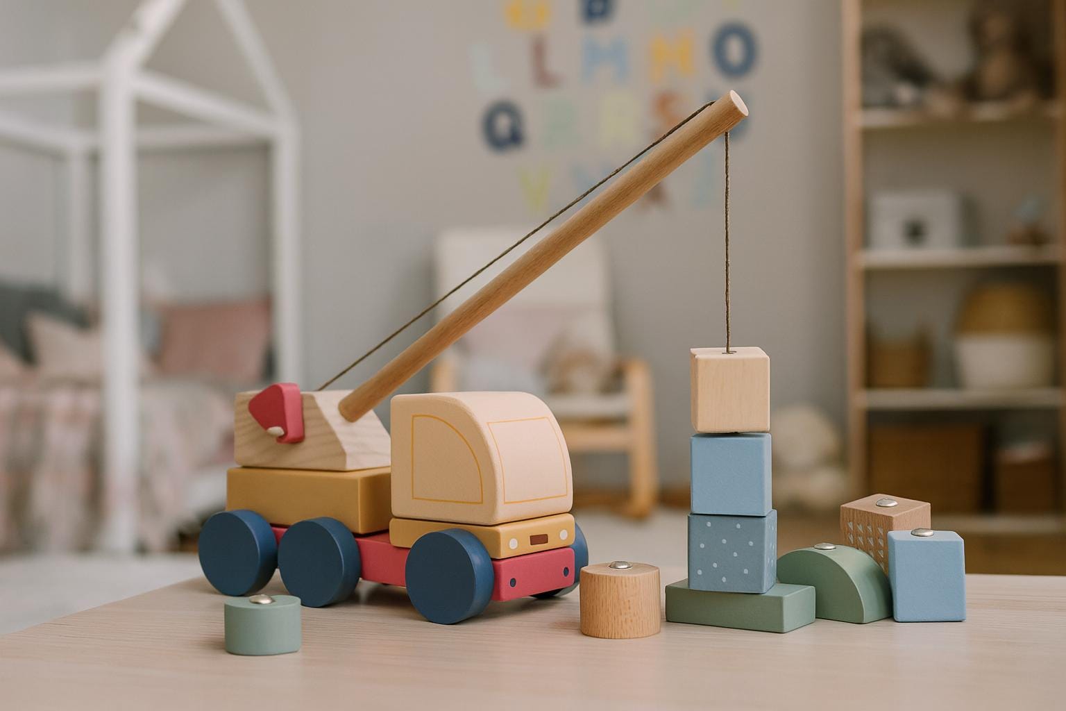 Wooden Crane Truck With Magnetic Blocks – Montessori Toy Gift - Etsy