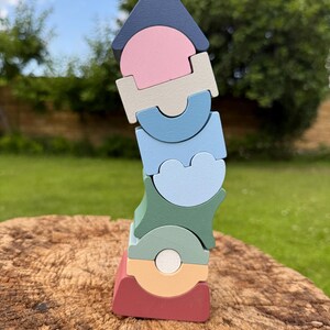 Hölzernes Stapelpuzzle Turm – Pastell Montessori Balancierendes Spielzeug