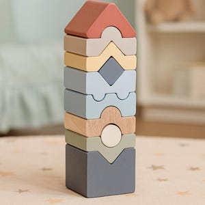 Montessori Blocks Wooden Toy – Handmade Pyramid Building Blocks – Toddler Toy, Baby Gift, Sensory Blocks, Eco Friendly, First Birthday