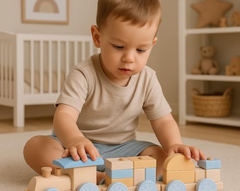 Handmade Wooden Toy Train Set: Montessori Pastel Train