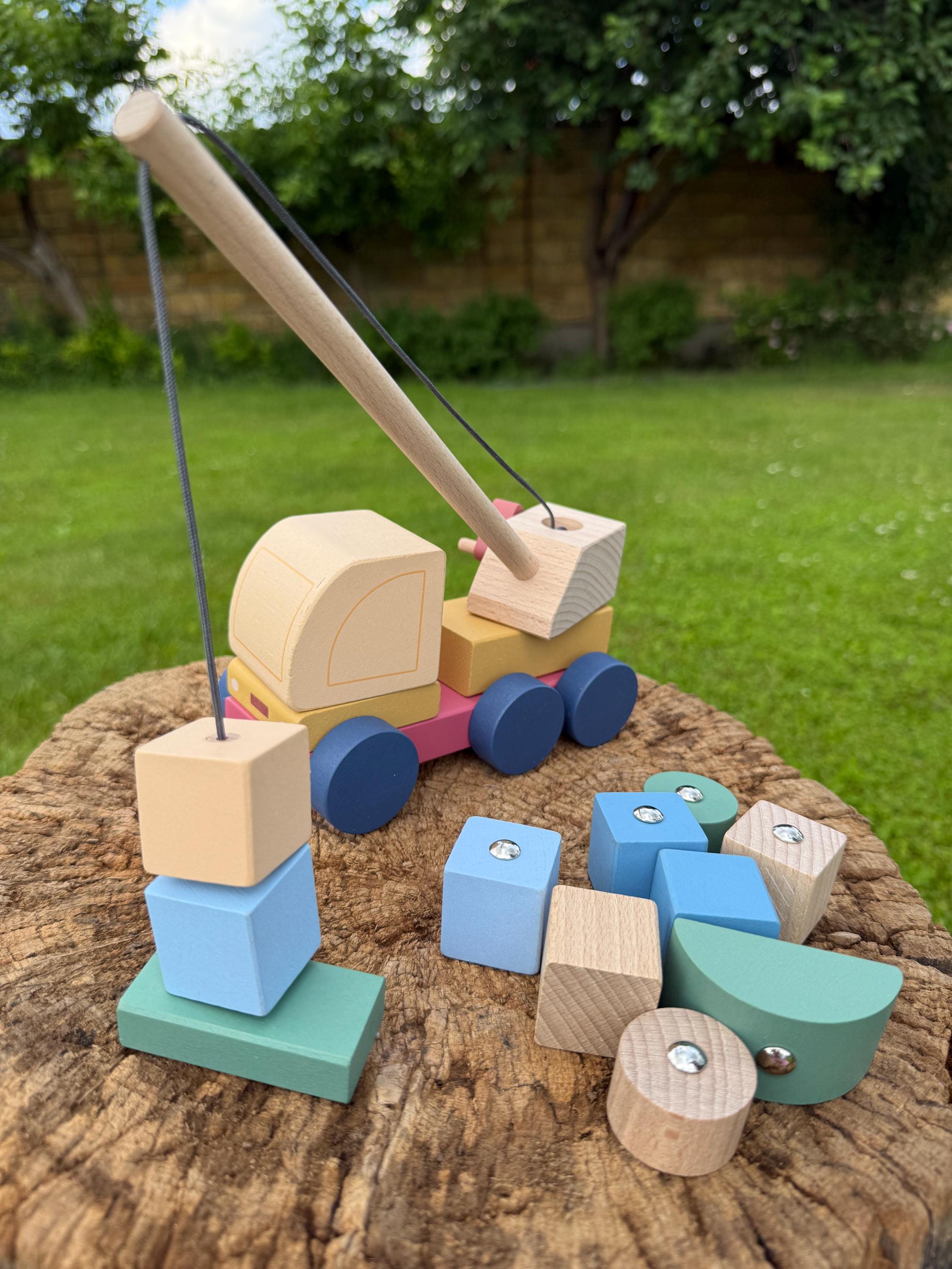 Wooden Crane Truck With Magnetic Blocks – Montessori Toy Gift - Etsy
