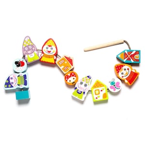 Wooden Lacing Beads Set – Montessori Threading Toy for Toddlers, Fine Motor Skills, Fairy-Tale Blocks, Educational Gift