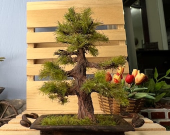 Árvore bonsai em miniatura para decoração de casa de bonecas. Acessórios para casa de bonecas. Escala 1:12.
