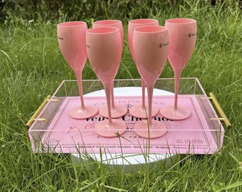 Veuve Clicquot Pink Acrylic Champagne Flutes & Tray