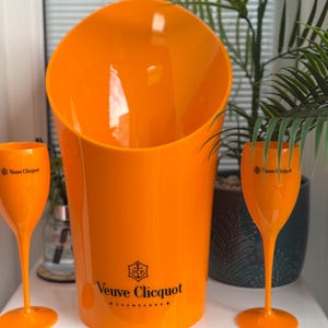 Veuve Clicquot Champagne Orange Ice Bucket Cooler And Flutes Set