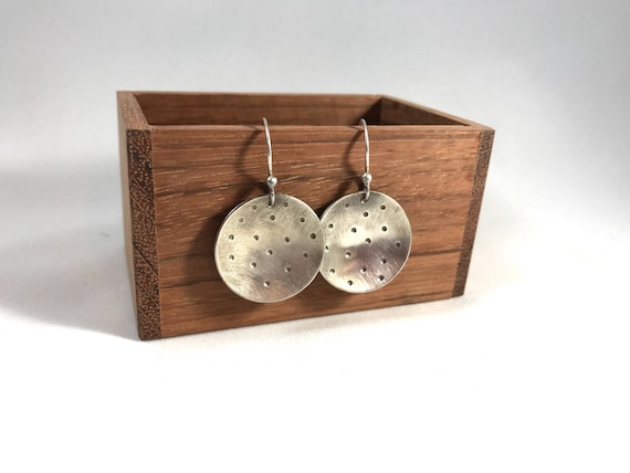 Polka dots. 1 inch convex hammered copper, silver or nugold