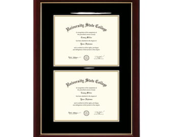 Double Diploma Frame - Cherry Hardwood, Black & Gold Matting (11"x8.5")