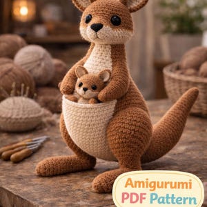 Patrón de amigurumi de canguro en PDF / Lindo canguro de ganchillo / Descarga digital instantánea