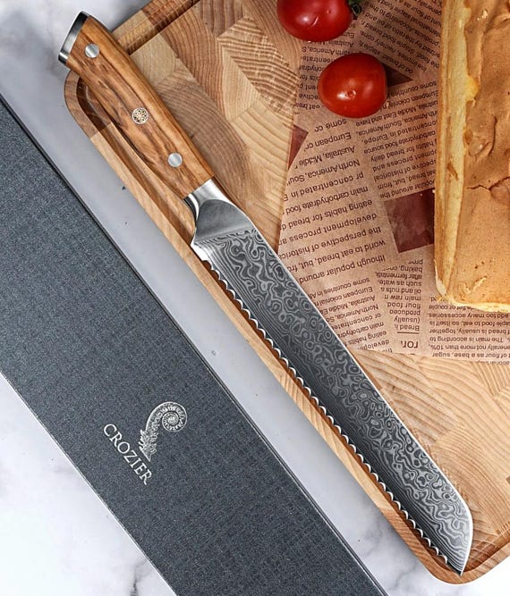 Bread Knife - 67 Layer Damascus Steel Blade with Olive Wood Handle