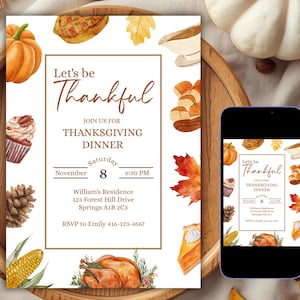 Thanksgiving Dinner Invitation | Fall Harvest Party Invite | Friendsgiving Invitation | Editable Digital Corjl Template